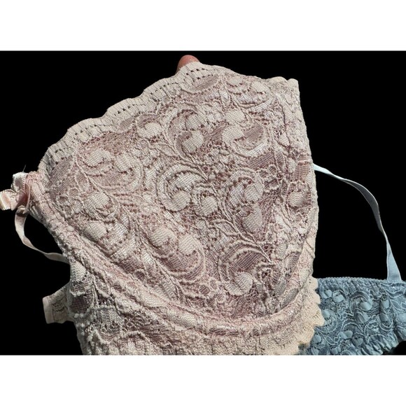 VTG UNDERWIRE EMBROIDERED LACE NETTING BLUE FASHION BUG 42D BRA Lot 2 Pink-Blue - Picture 10 of 11